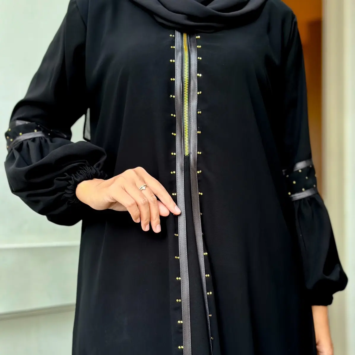 ABAYA TURKEY ZIPPER JETBLACK KOMBINASI SIFON LENGAN BALON S M L XL XXL Dewasa Muslim liburan Casual turki zyper syar'i ziper mata hitam Gamis