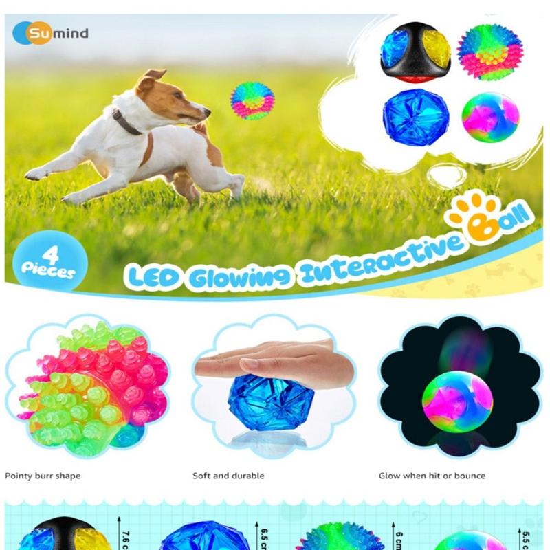 thingin Puppy Interactive Dog Chew Toys Flash Bouncing Ball Squeakers Bite Resistant Toy LED Dog Balls Pet Supplies Ball Flashing Elastic Ball Children 3