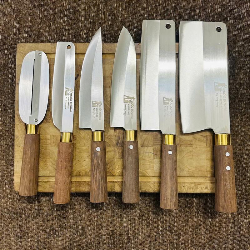 (Mua 4 tặng 2) Bộ dao thép trắng Nhật 420HC không han gỉ độ cứng cao lên tới 60HRC, cán toàn bộ làm từ gỗ mun vàng nguyên khối, bảo hành 24 tháng- Mã 21
