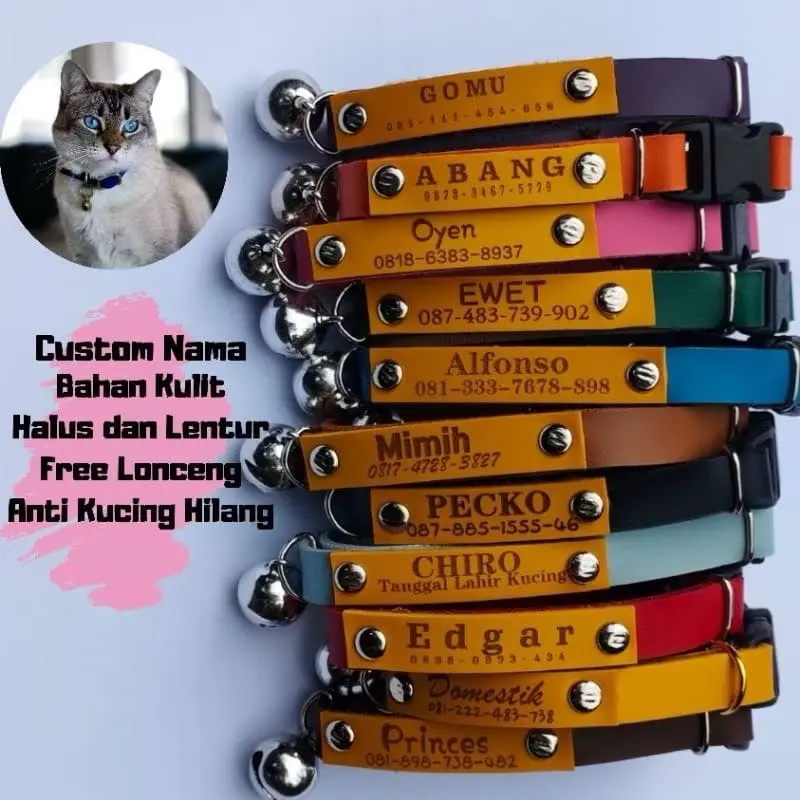 Kalung kucing custom nama dan no pemilik gratis lonceng