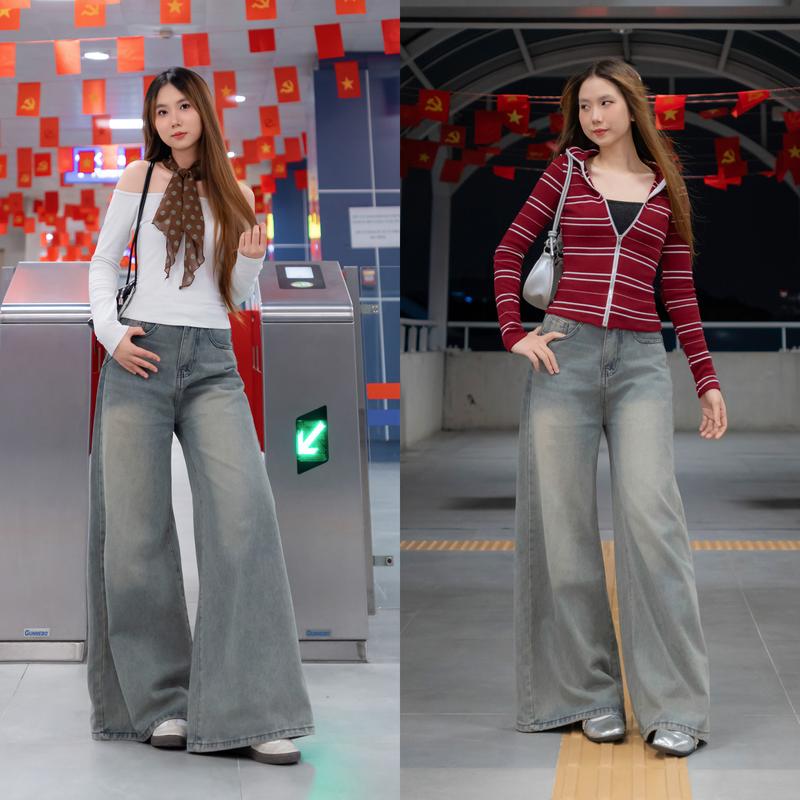 [MIAA] Quần Jeans Nữ Ống Rộng Loe 37cm - Màu Retro Xanh Nhạt, Xanh Xám - Chất Vải Jeans Mềm - Quần Ống Rộng - Mã ONG37 | BigBuy360 - bigbuy360.vn