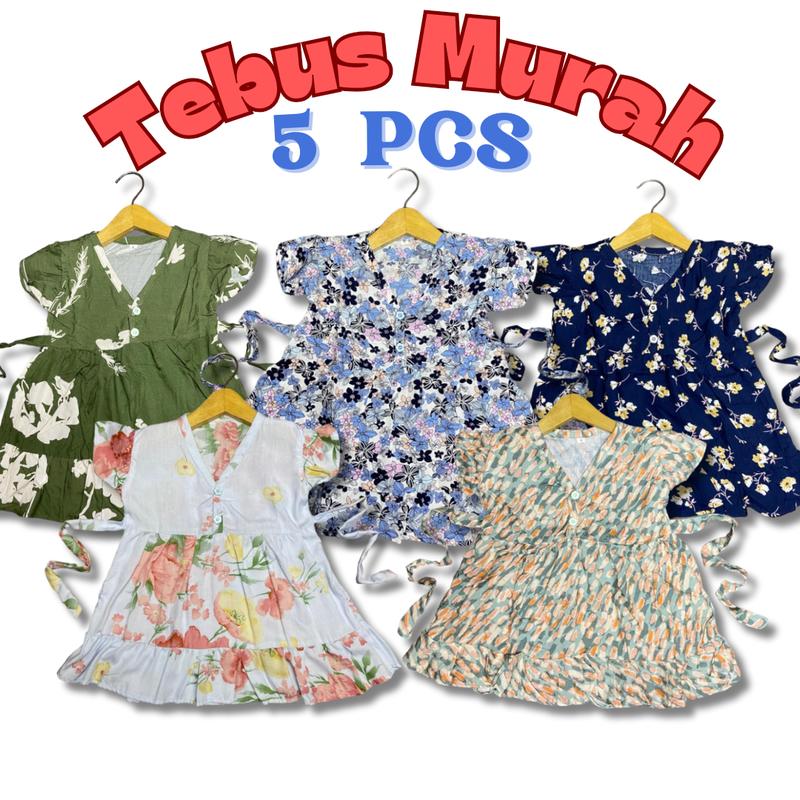 PAKET 5 PCS DRESS RUFFLY 0-6TH bestseller baju anak perempuan harian dress anak murah viral rayon tidur kekinian Bayi 1