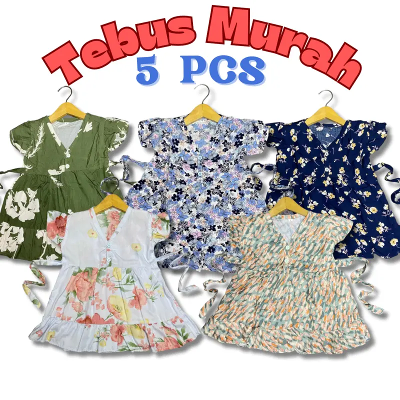 PAKET 5 PCS DRESS RUFFLY 0-6TH bestseller baju anak perempuan harian dress anak murah viral rayon tidur kekinian Bayi 0