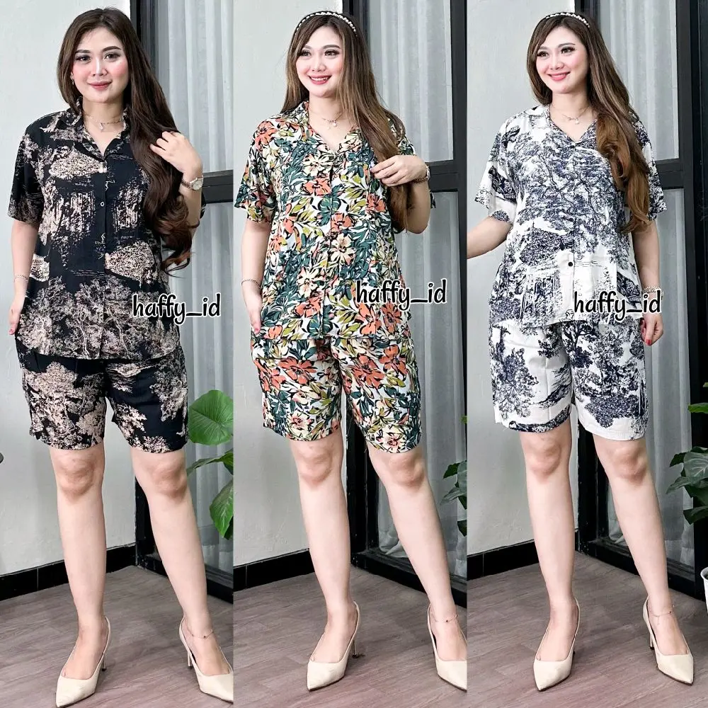 ONESET SANIA SETELAN WANITA KEKINIAN RAYON PREMIUN - SHORT PANTS PAJAMAS SLEEPWEAR SET CELANA BAJU TIDUR JUMBO