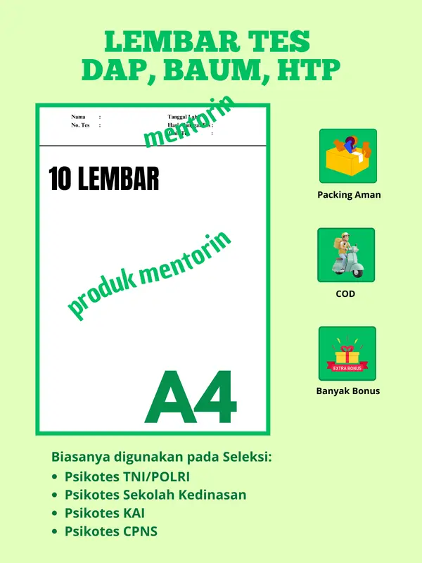 KERTAS TES MENGGAMBAR ORANG, POHON, RUMAH PSIKOTES ( 10 lembar tes + 3 lembar petunjuk pengerjaan + 3 lembar contoh pengerjaan) 0