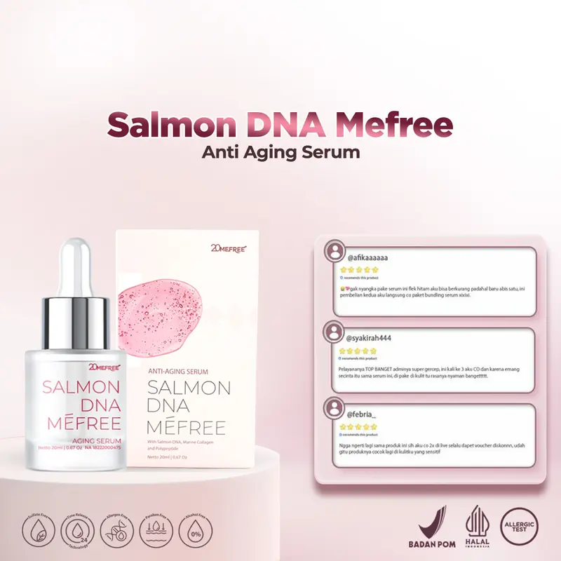 Renewal Duo Package - Salmon DNA Mefree +  Soothing Toner Mefree (Anti Aging Serum + Toner) - Mengangkat Sisa Kotoran di Wajah Pelembab Meminimalkan Pori-pori Mengencangkan Kulit Wajah Kering dan Berjerawat Memudarkan Kerutan Halus di Wajah 6