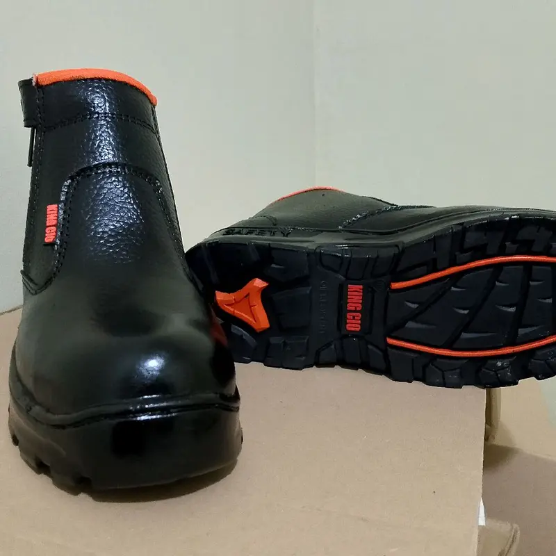 KINGCIO Sepatu Safety resleting kerja / proyek Pria Kulit Asli Ujung Besi Sol Karet Anti Licin Cocok untuk Pabrik & industri Size 38-43 - Shoes Hitam 3
