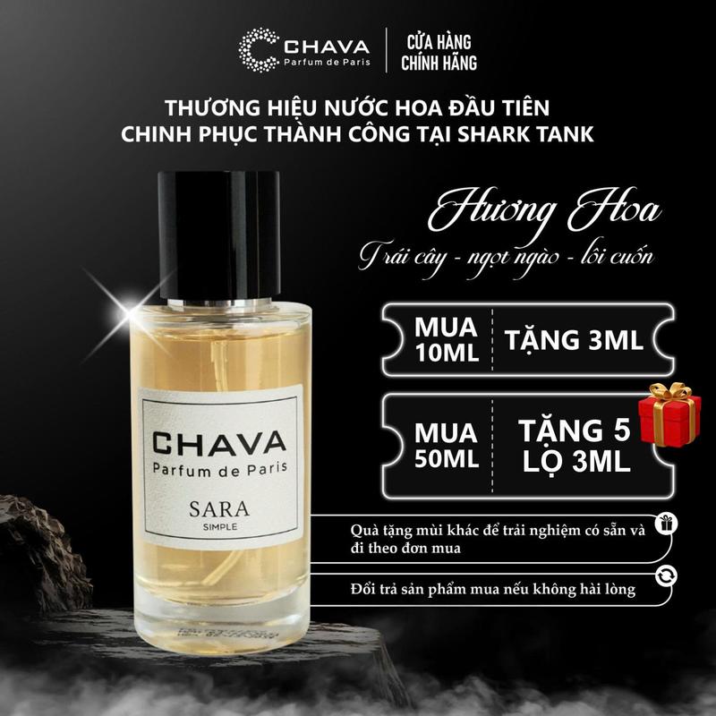 [Nước Hoa Nữ Ngọt Ngào, Trẻ Trung] C CHAVA SIMPLE SARA - Hương Trái Cây Tươi Mát, Ngọt Ngào & Lôi Cuốn - Phong Cách Vui Vẻ, Tự Tin, Nhiệt Huyết, Cởi Mở - Chính Hãng, Lưu Hương Lâu 6-8h/Da & 3-7 Ngày/Quần Áo, Tiêu Chuẩn Pháp, Perfume Xịt Thơm