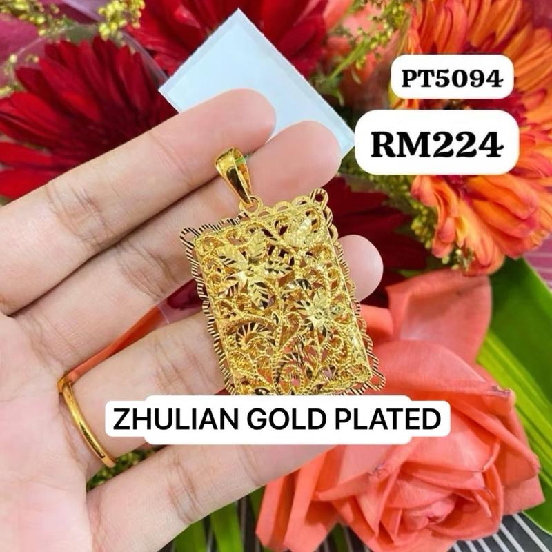 ZHULIAN [PT5094 & PT5095] LOKET BUNGA (petak bunga & love bunga) GOLD PLATED EMAS SADURAN 4