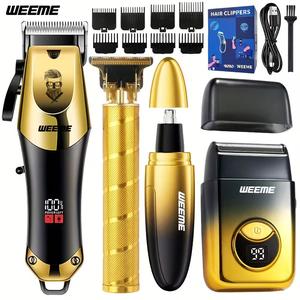 Weeme プロ仕様 4点セット メンズグルーミングセット：ヘアクリッパー、Tトリマー、電動シェーバー、鼻トリマー、USB充電、デザイン性