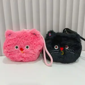 Pink Ocean Dompet Koin Bulu Kucing Imut Warna Hitam dan Pink Cute Kitty Coin Purse (Pink & Black)