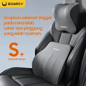 【24h shipping】Soarfly Car Bantal Berkendara Mobil Set Penopang Leher dan Pinggang Hitam Bantal Leher Busa Memori Bantal Lumbar pinggang mobil bantalan kepala penyangga pinggang bahan busa memori