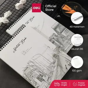 Deli Sketchbook/Buku Gambar B5 Vertikal Jilid Spiral, 40 Halaman, Dapat Dibalik 360 Derajat 73628 paper stationery Kertas Kantor