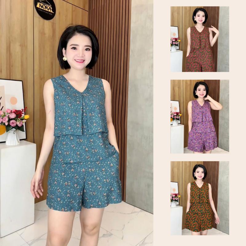 BỘ LANH NHUNG HOA NHÍ B789 - THIẾT KẾ NOKA, Áo Sát Nách Dáng Suông, Bèo Tầng Trang Trí Cách Điệu, Size S-2XL (40-70kg)