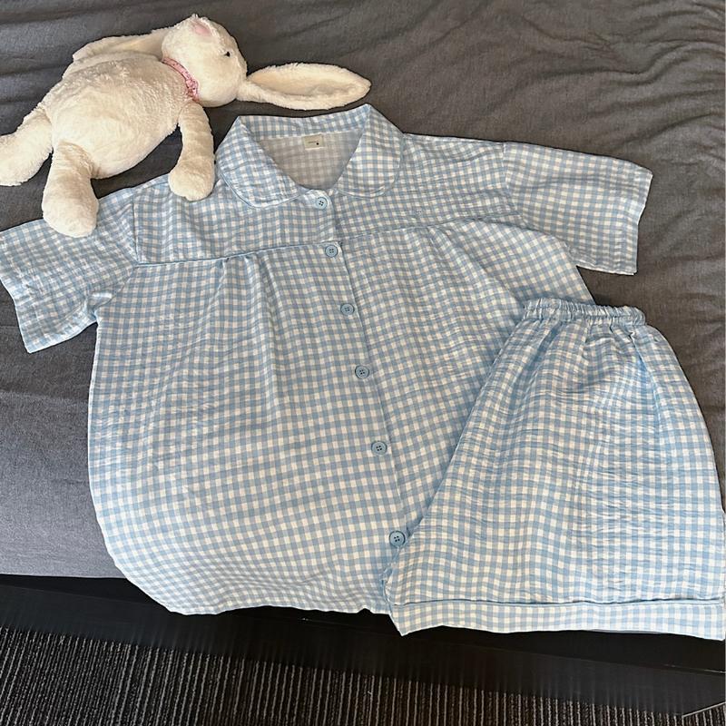 Set đồ bộ ngủ, bộ ngủ mùa hè hoạ tiết caro form rộng chất đũi Hàn mịn - Jemcloset - MOPI - 8196