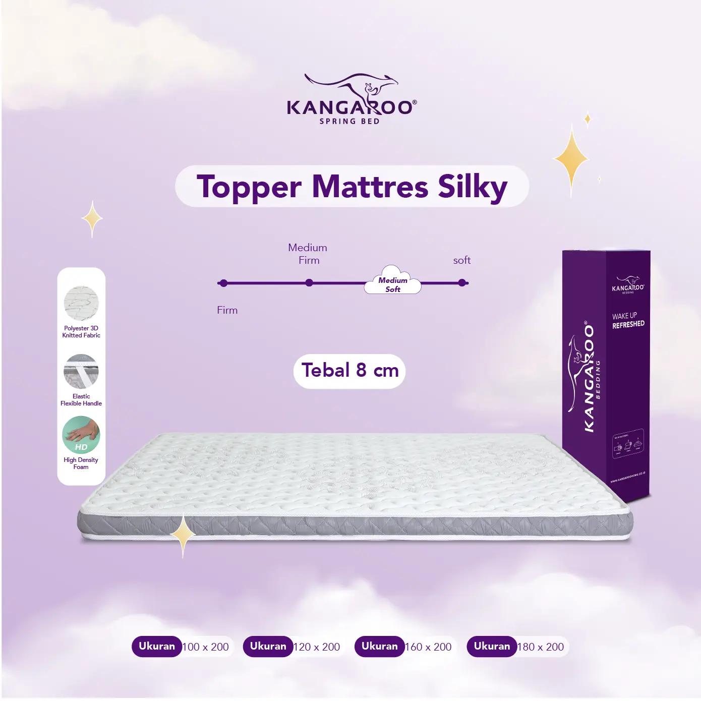 Kangaroo - Topper Mattress Silky - Solusi tidur nyawan di kasur lama- 100x200 120x200 160x200 180x200 Matras