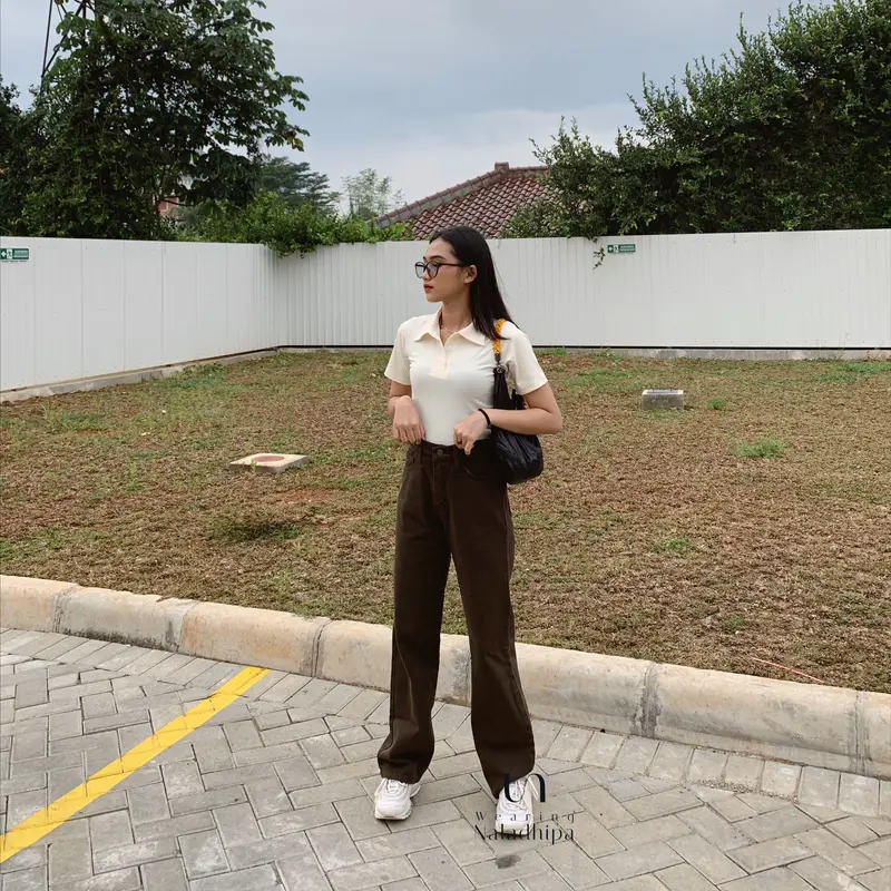 Nara Pants Coklat Tua - Celana Kulot Jeans Highwaist Wanita Loose Basic Celana Panjang 2