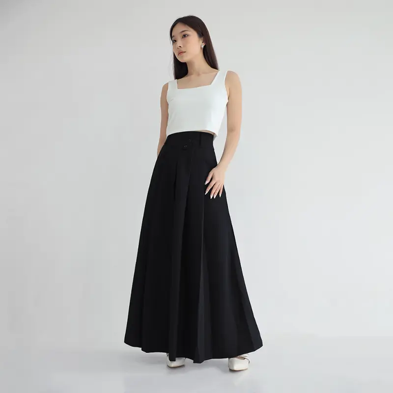 Louvee - Flowy Skirt Rok Wanita Rempel A Line Maxi kekinian style Wanita Panjang Tebal Waist Premium Casual 3