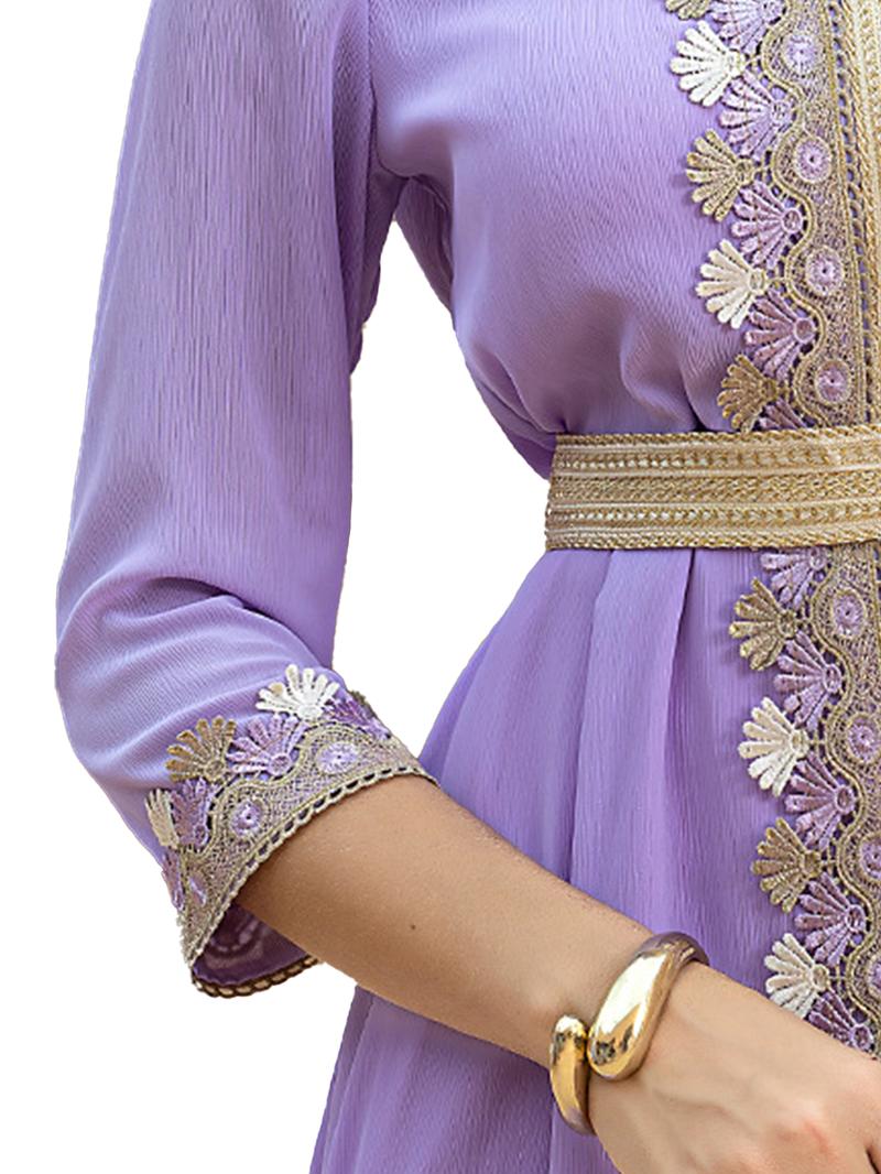 Product Introduction of RIMAIRE Violet Skirt Patchwork Gold Ribbon Style Maxi Dress RAYA2025 abaya baju 2025 muslim 14