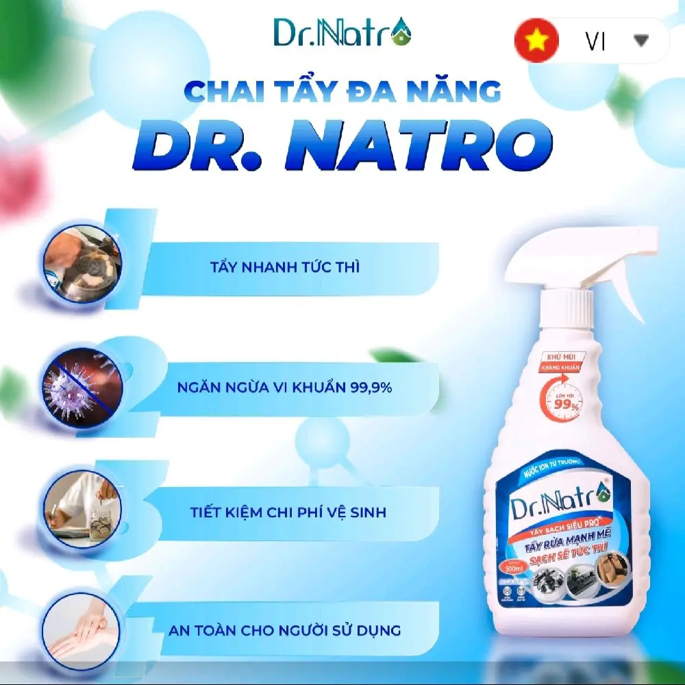 Chai Tẩy Đa Năng Dr Natro Tẩy HÀNG VIỆT Sạch Mọi Vết Bẩn Chai 500ml- Làm Sạch nước nước  lau  bếp Tẩy Đa Năng Siêu Tẩy Đa