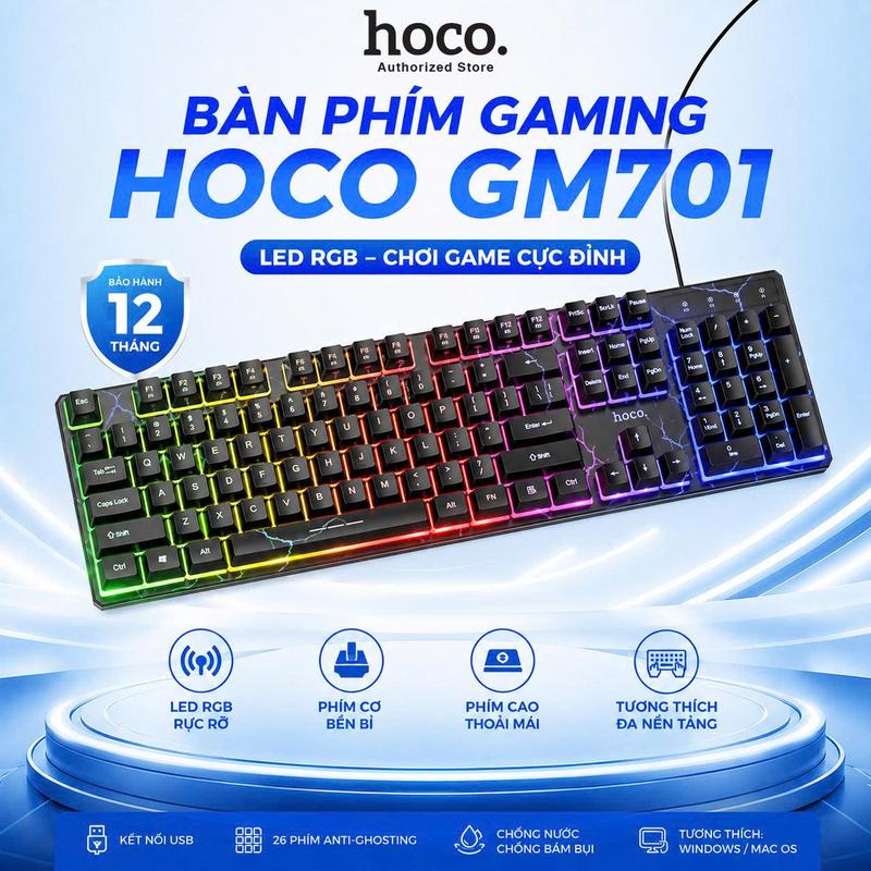 Bàn phím Gaming Membrane Hoco GM701 Bàn Phím Chơi Game, Bàn Phím Giả Cơ, Có Dây Cho PC Laptop Bàn Phím Máy Tính Gõ Êm