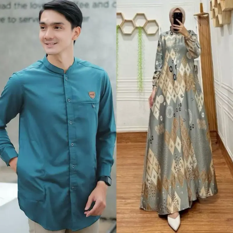 Couple Pasangan Lebaran 2025 Kanaya Ayunda silk Premium Kekinian Sarimbit 2025 Mewah Busui Gamis Kondangan Wanita Muslim Syari Dress Maxi Pesta Baju Simple Koko 6