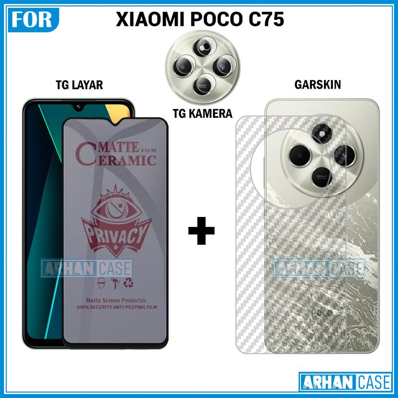 Paket Triple 3in1 Tempered Glass untuk Xiaomi Poco C75 C65 Garskin 3D Plus Pelindung Lensa Camera 3