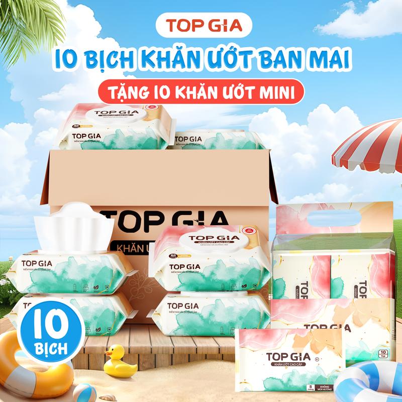 [DEAL Mua 10 TẶNG 10] Thùng 10 bịch khăn ướt cao cấp kích thước 14x18cm không cồn không hương liệu Tặng 10 gói khăn ướt mini MỚI mềm mịn tiện lợi Giấy Ăn Khăn Giấy (KU)