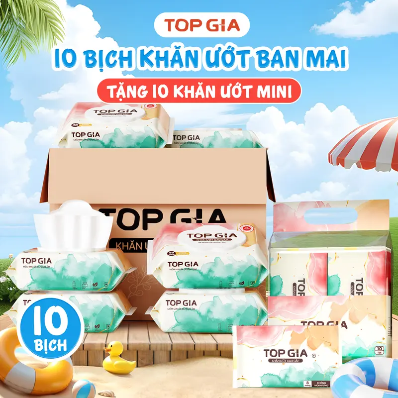 [DEAL Mua 10 TẶNG 10] Thùng 10 bịch khăn ướt cao cấp kích thước 14x18cm không cồn không hương liệu Tặng 10 gói khăn ướt mini MỚI mềm mịn tiện lợi Giấy Ăn Khăn Giấy (KU) 0