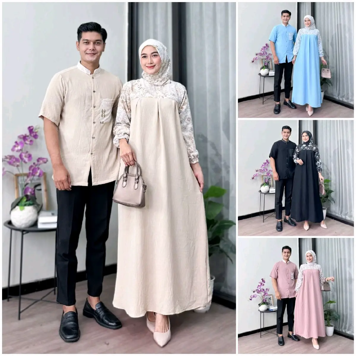 Baju Gamis Buat Lebaran 2025 Set Pasangan  Muslim Gamis Set Couple Koko Model Syari Terbaru Lebaran 2025 Sarimbit Keluarga