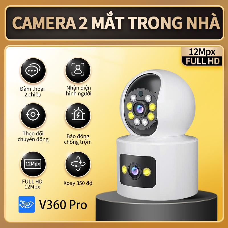  V360 Pro Camera Wifi 2 Mắt 12Mpx Full HD 360 Độ Xoay Chuyển 2 Chiều Đèn LED Hồng Ngoại 10m-15m Hỗ Trợ Thẻ Nhớ 128G Xem Đêm Có Màu Tích Hợp Mic Loa & Chuông Chống Trộm-1 