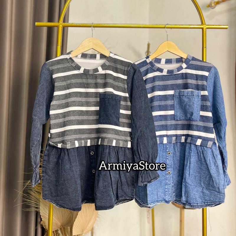 Jeany Blouse Denim - atasan wanita lengan panjang simpel dan casual baju cewek kekinian Top Muslim Kombinasi 1