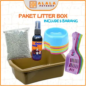 ALALA PETSHOP Paket Hemat Litter Box 4in1 & Mangkok Makan Minum Kucing