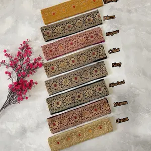 Selendang Obi Bordir Panjang 130cm Lebar 10cm Bahan Katun Asli Syal Elegan untuk Pesta dengan Bordiran Asli dan Jahitan di Tepi Selendang Obi Elegan dengan Pilihan Warna Hitam Magenta Coklat Navy Hijau Bordir Maroon Cream