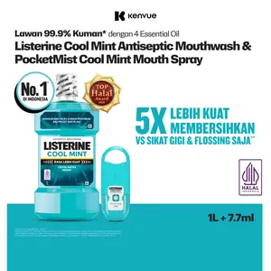 Bundling Listerine PocketMist Cool Mint / Mouth spray untuk napas ekstra segar seketika lawan bau mulut - 7.7ml + Listerine Cool Mint 1 Liter Antiseptic Mouthwash – Obat Kumur Mulut Antiseptik Membersihkan Gusi