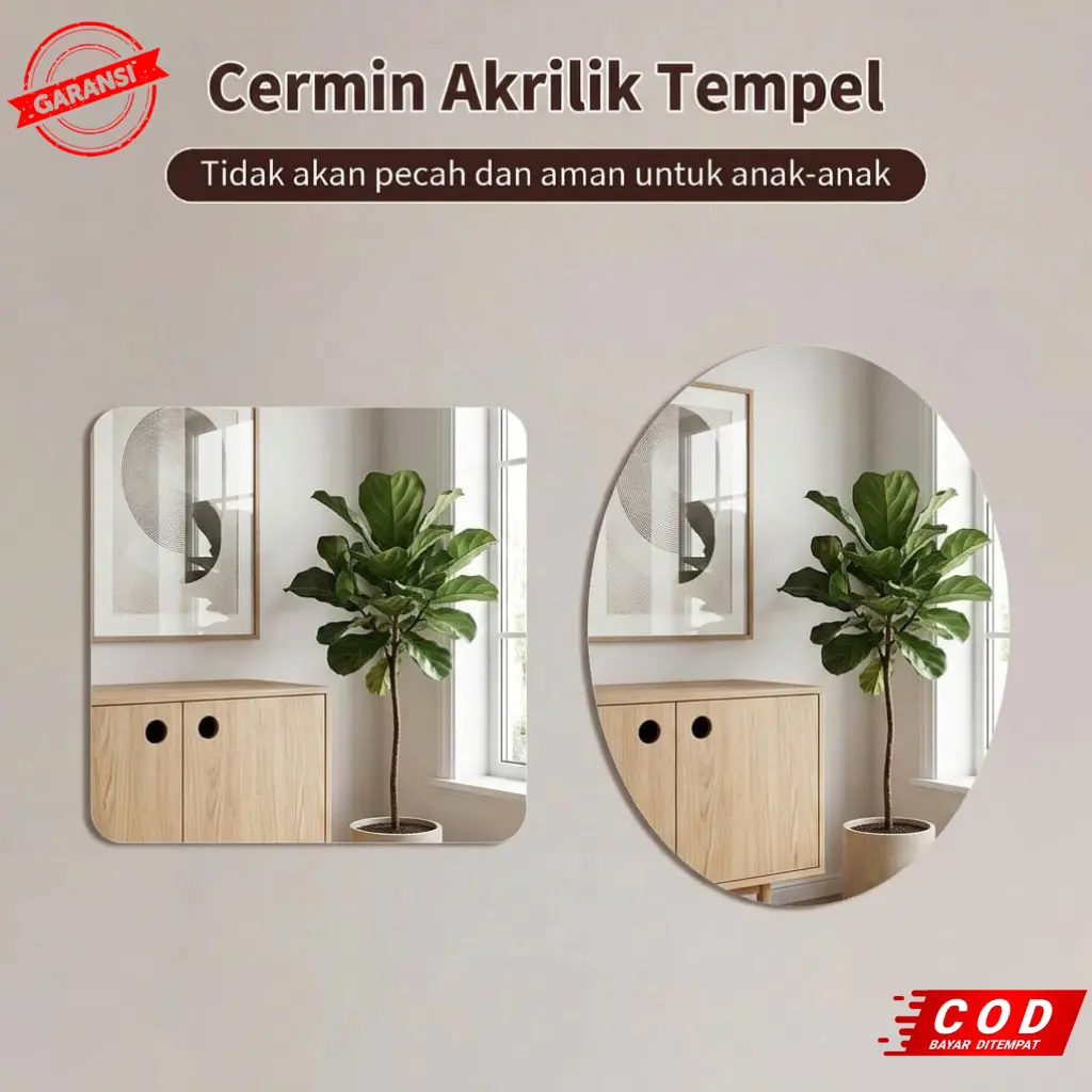 TURTLE- Cermin Tempel Tembok Minimalis Anti Pecah  - Kaca Tempel Di Dinding Aesthetic
