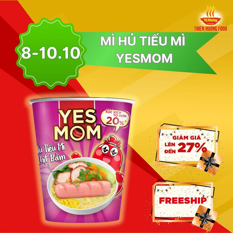 CÓ XÚC XÍCH VÀ VẮT HỦ TIẾU TRONG LY - Thùng 24 Ly Hủ Tiếu Mì Thịt Bằm Yes Mom Có Xúc Xích 79.2gram/ly   [TMITI014]