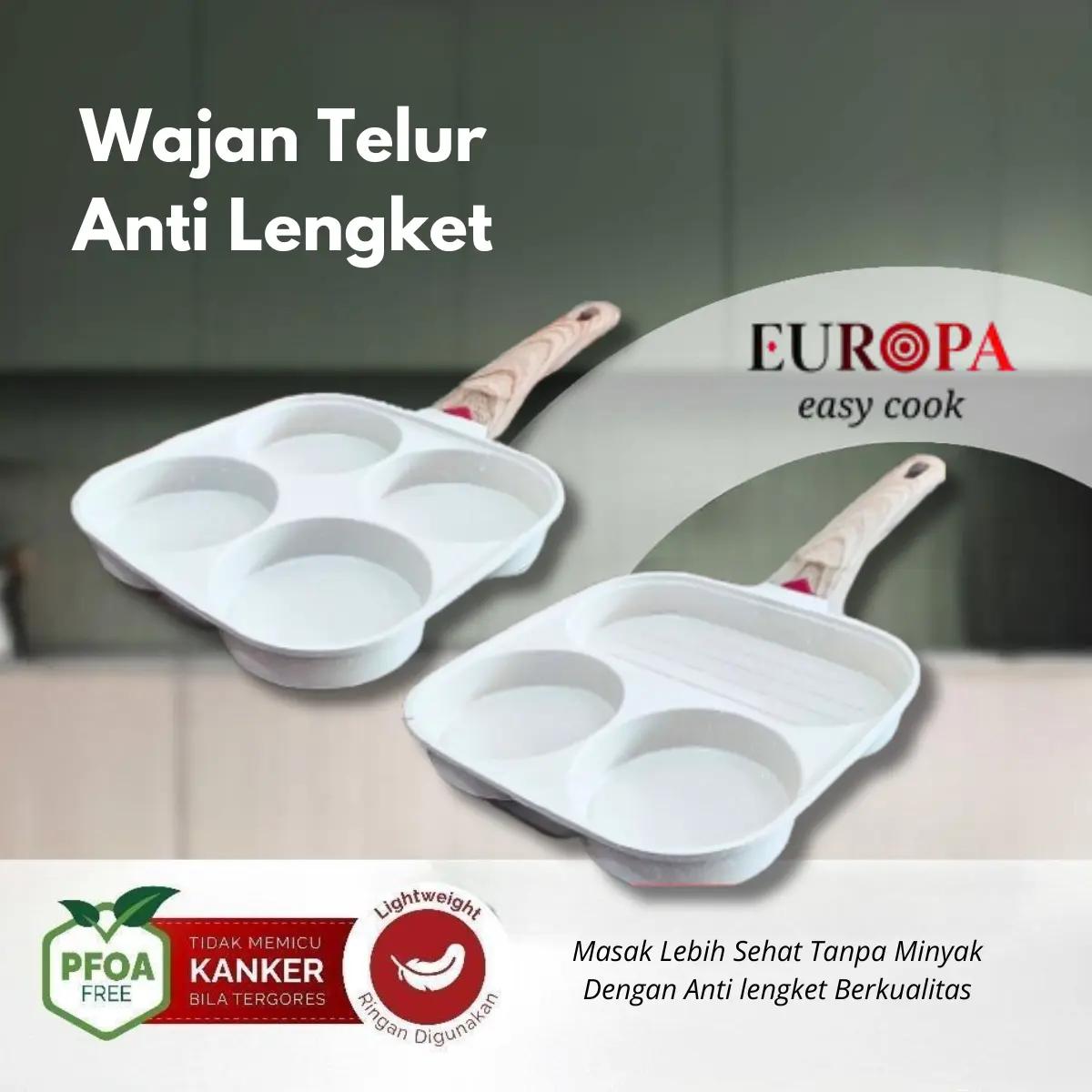 Wajan Telur Anti Lengket Europa Egg Pan Granite Diecast dengan 3 Lubang dan 4 Lubang Food Grade