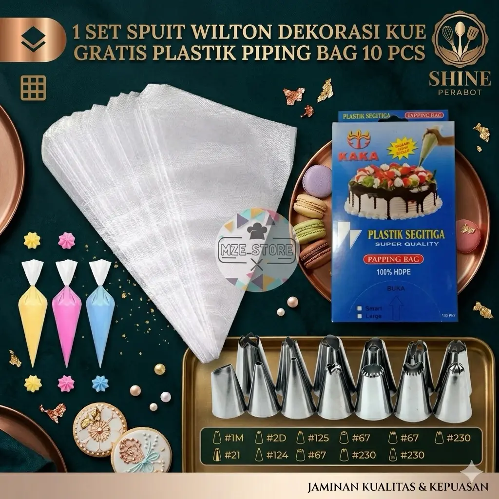 1 Set Spuit Wilton Dekorasi Kue + GRATIS 10pcs Piping Bag Plastik Segitiga - Shine Perabo