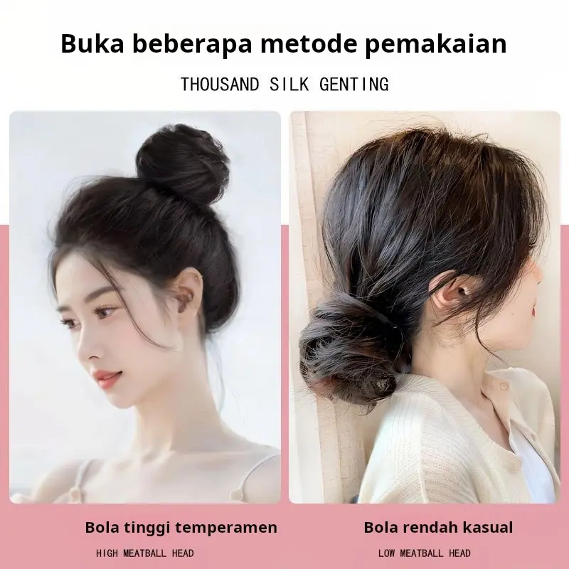 Cincin rambut keriting kuncup bunga rambut pendek rambut kurang mengembang wig bola malas simulasi rambut sanggul belakang kepala karet gelang cincin wig 2
