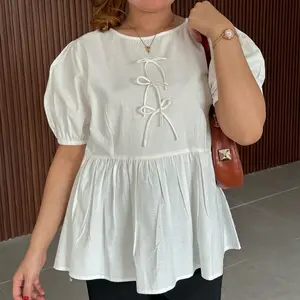 Gaby Top - blus korea atasan wanita coquette ribbon Katun