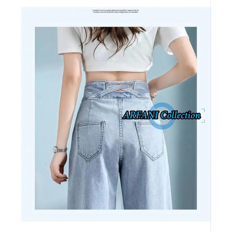 Arfani Collection J23 Celana Panjang Highwaist Kulot Silang Jeans Wanita Double Button 2 Kancing J23 - Variasi 4