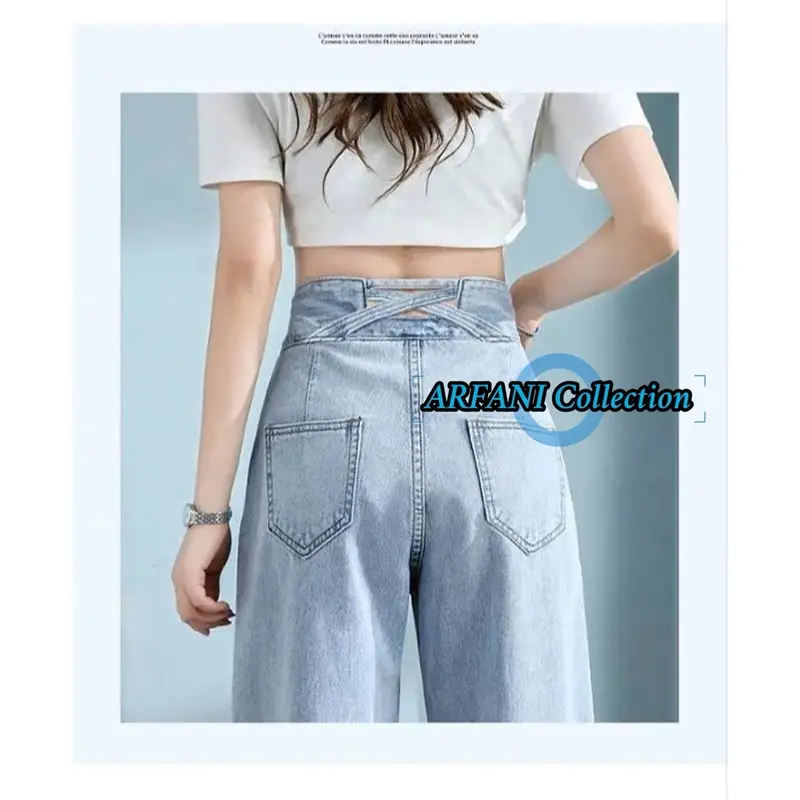 Arfani Collection J23 Celana Panjang Highwaist Kulot Silang Jeans Wanita Double Button 2 Kancing J23 - Variasi 3