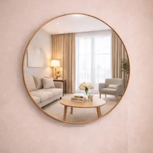 Cermin Aesthetic Bulat D 30 Kaca Premium Frame Karet Modern untuk Kamar Tidur Ruang Tamu Kantor
