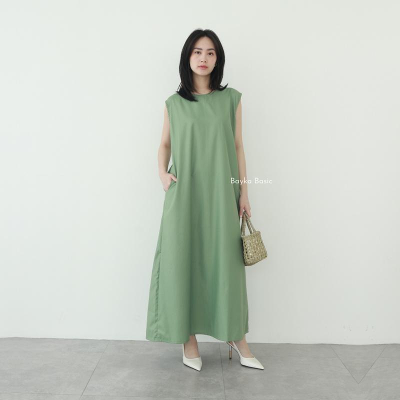 Bayka - Inner Dress Tanpa Lengan / Maxi Sleeveless Dress Polos Wanita / Dalaman Gamis Katun / Manset Kutung Panjang 1