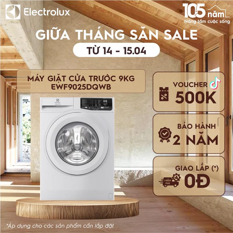 Máy giặt cửa ngang Electrolux 9kg UltimateCare 100 - Trắng EWF9025DQWB - Động cơ Inverter yên tĩnh, diệt 99.9% vi khuẩn, làm sạch trang phục hiệu quả