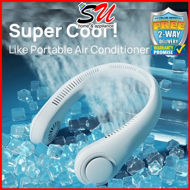 SU Mini Neck Fan Bladeless Cooling USB Rechargeable Sports Fans Dual Cooling Fan Lazy Neck Hanging Fan Mini Kipas Kecil for Outdoor Ventilator Cooling Gadget Mobile Cooler kipas  kucing