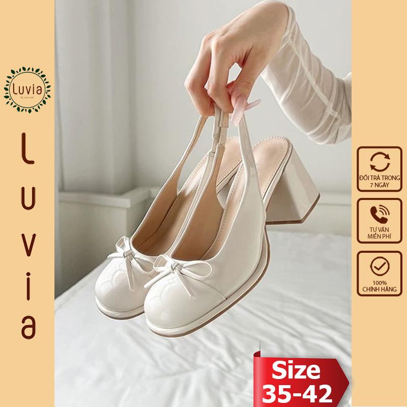  Giày cao gót 5 phân bít mũi phối nơ dễ thương Luvia 202CG  Giày form rộng chân gầy mỏng lùi 1 size  