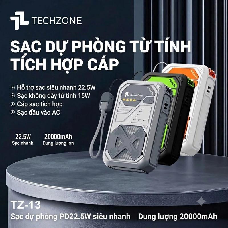 Sạc Dự Phòng 20000mAh Không Dây Có 3C, Sạc Dự Phòng Kiêm Củ Sạc Công Suất 22,5W , Sạc Cho Iphone Và Android