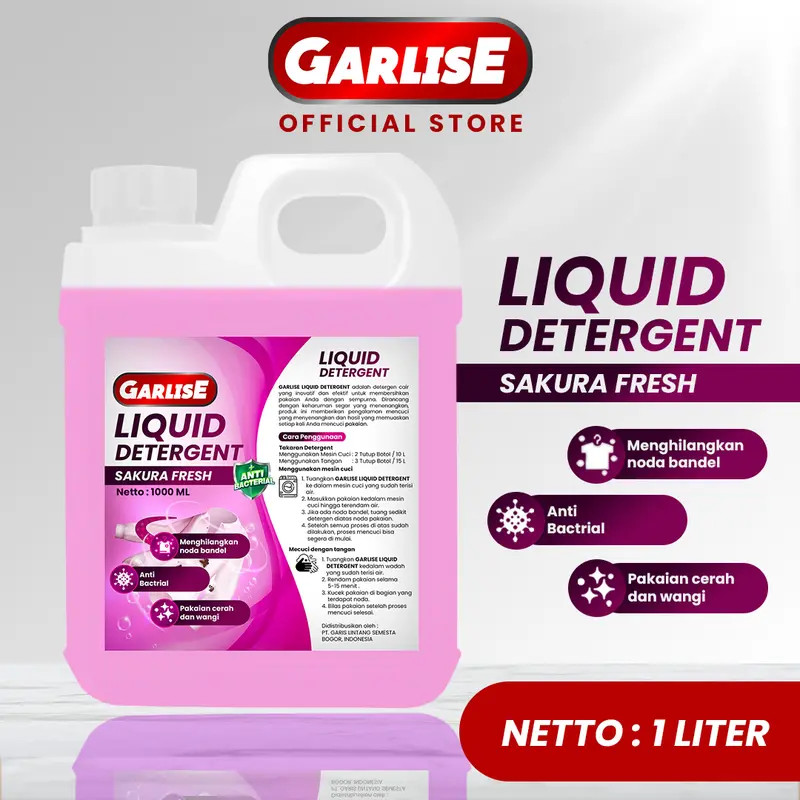 GARLISE LIQUID DETERGENT 1 LITER SAKURA FRESH DETERJEN ANTIBACTERIAL 0